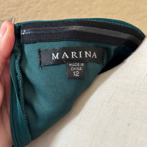 Marina Gown Hunter Green Strapless Ruched Sweetheart Neck Size 12 - Picture 9 of 9